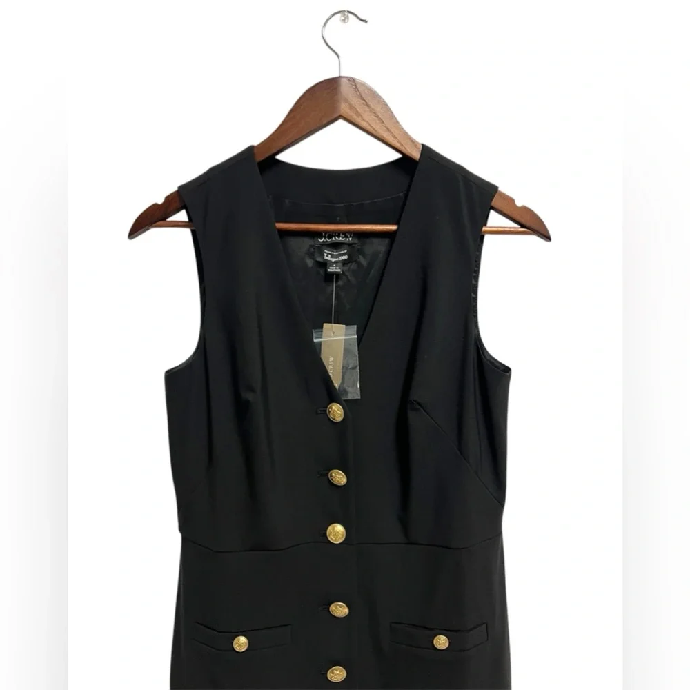 J.Crew Buttoned sheath dress in Italian stretch wool blend black size 4 NWT